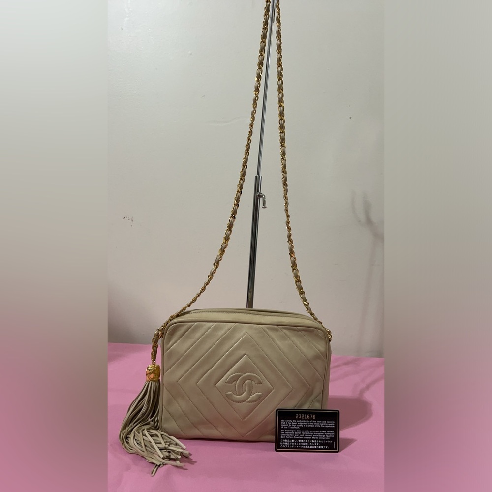 Chanel Lambskin Diamond CC Tassel Camera Bag